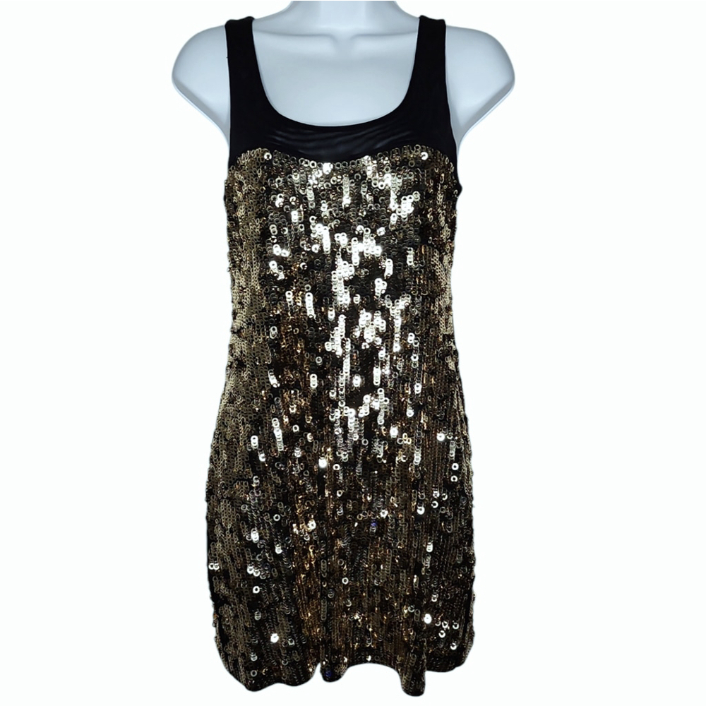 Women's Express Dress Size XS Black with Gold Sequins